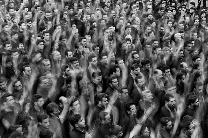 Black and white photograph of a crowd