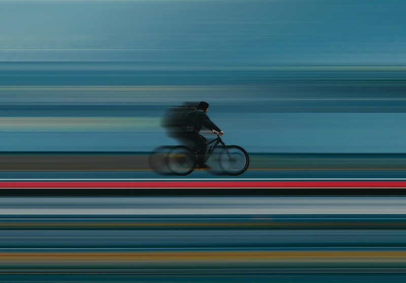 A cyclist at high speed