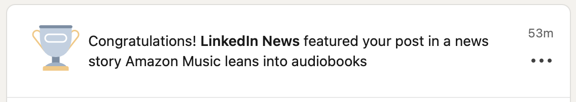 Congratulations! LinkedIn News featured your post in a news story Amazon Music leans into audiobooks