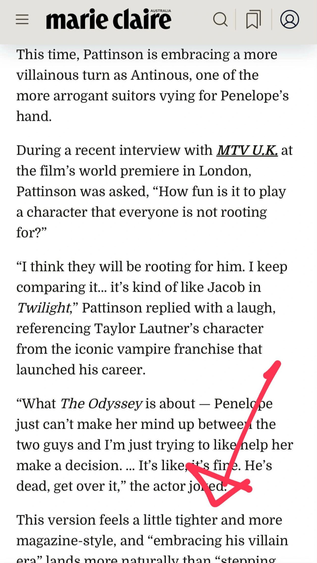 Screenshot of an article in Marie Claire Australia, showing the inclusion of what looks like the output of an AI chatbot