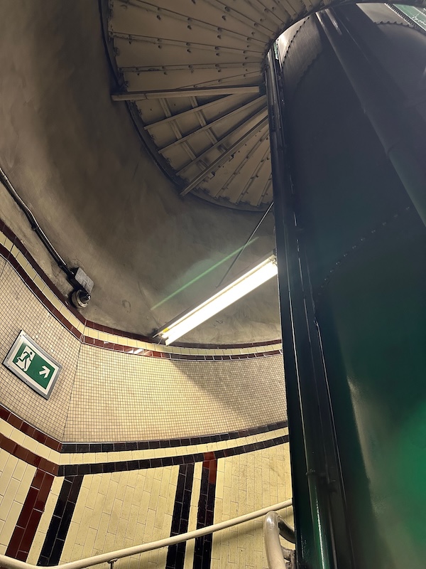 Looking up a spiral staircase